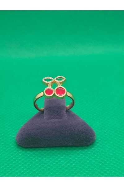 sarıyer silver Cherry Figured Colorful Steel Children's Ring with Enamel Embr...