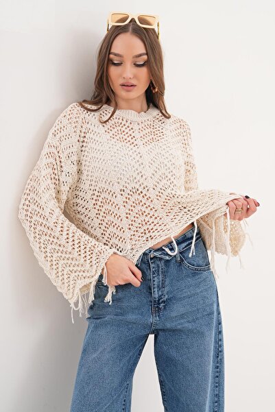 ŞİMAL Дамски пуловер с ресни от мрежа 260447 -