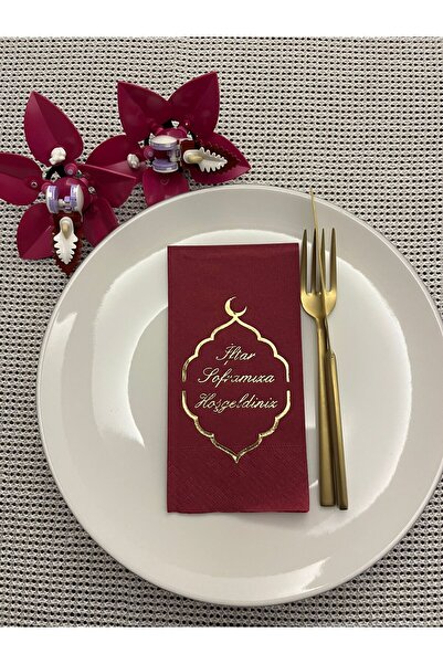 kidspartim Gold Gilded Cherry Colored Welcome to Our Iftar Table Waiter Napki...