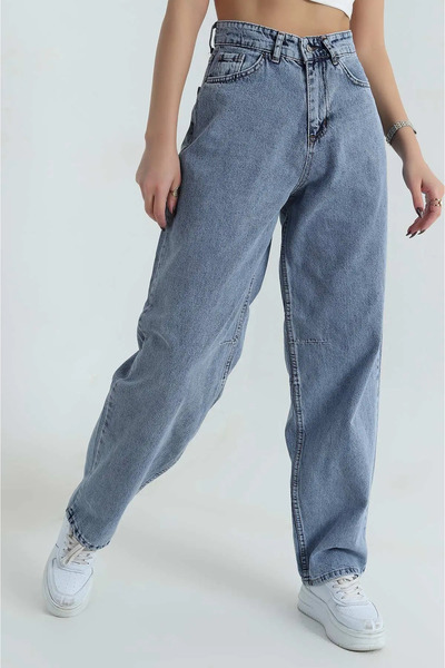 Secret Passion Lingerie بنطلون جينز نسائي واسع بخصر مرتفع من بلي تفاصيل إبزيم...