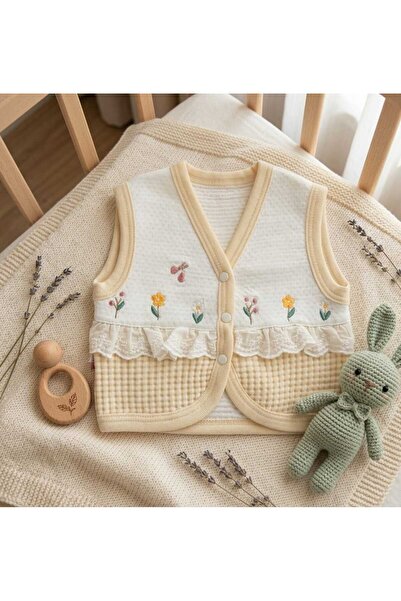 Leylababybutik Bahar Nakışlı Kız Bebek Yelek