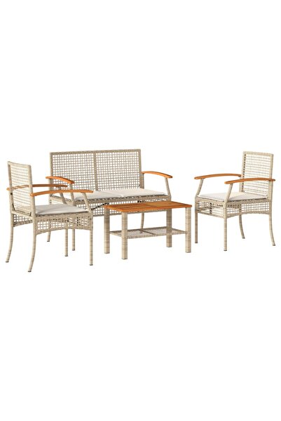 vidaxl Set mobilier de grădină cu perne, 4 piese, bej, poliratan
