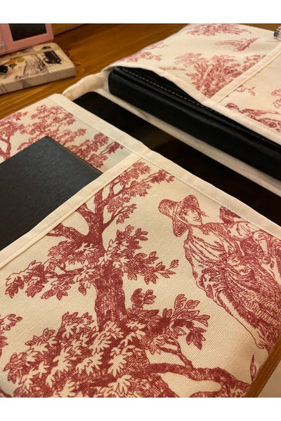 GÖKDAĞ BEDDING Vintage Bordo Desenli El Yapımı Tablet Kılıfı Organizer-Kaleml...
