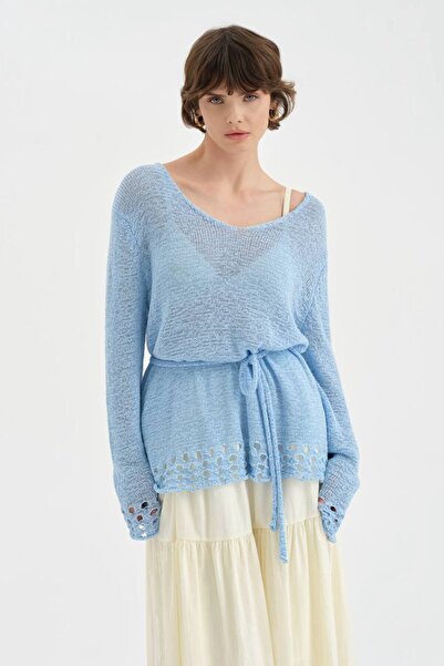 tw3 Women's Knitwear Knitted Waist Belt Detail Long Sleeve Design Blouse