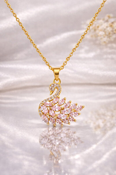 Nutly Accessories Altın Renk Kuğu Kolye – Zarif Taşlı Kadın Kolye Modeli Şık ...