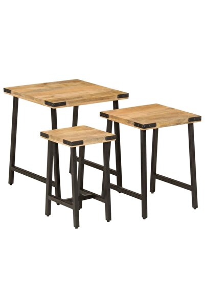 vidaxl Stackable coffee tables, 3 pcs., solid mango wood/iron