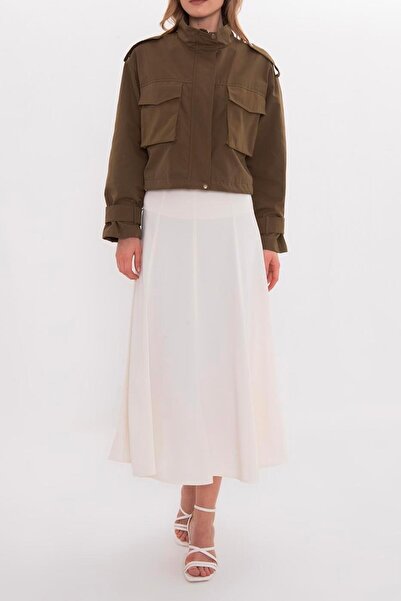 BSL Parçalı Saten Midi Etek