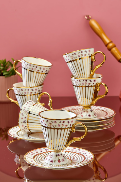 Cooker طقم فناجين قهوة من البورسلين سعة 90 مل من نازينين لـ 6 أشخاص CKR3863