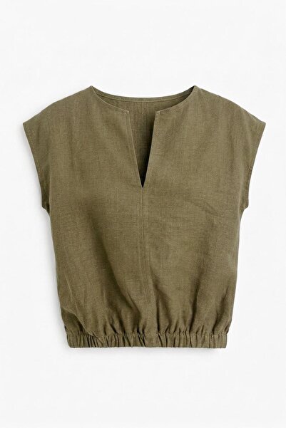 BSL %100 Elastik Kenarlı Keten Bluz
