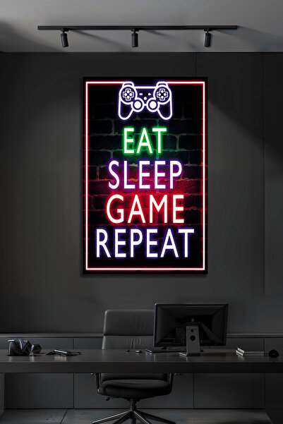 B&G DESIGN Masa decorativă din sticlă pentru camera gamerilor, cu aspect neon...