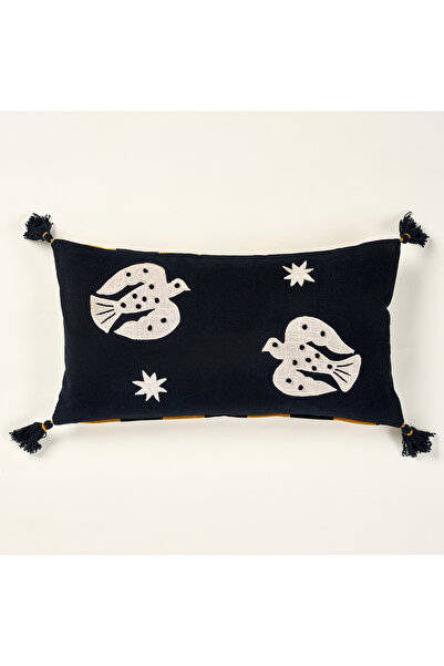Zsa Zsa Zsu Ghunı Applique Cotton Filled Cushion 30X55 cm Black