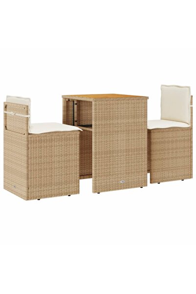 vidaxl Set bistro cu perne, 3 piese, bej, poliratan