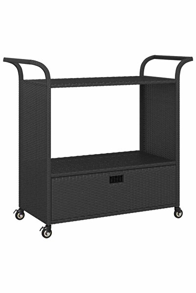 vidaxl Cărucior de bar cu sertar, negru, 100x45x97 cm, poliratan