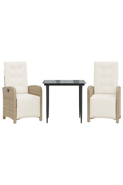 vidaxl Set bistro cu perne, 3 piese, bej, poliratan