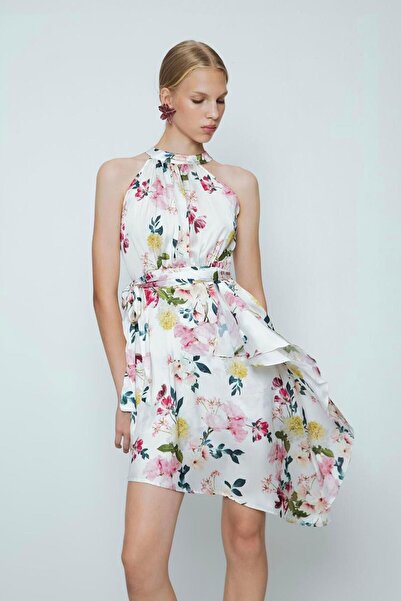 BSL Asimetrik Etek Ucu Detaylı Saten Elbise