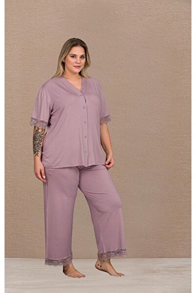 Lady Lingerie Set de pijamale pentru femei, cu mâneci scurte, cu nasturi, măr...