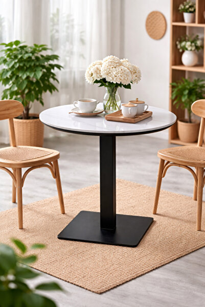 N.zone Round cafe table with a luxurious ceramic top and sturdy iron base (70...