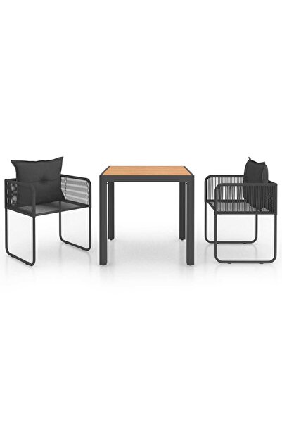 vidaxl Set mobilier masă de grădină, 3 piese, negru și maro, ratan PVC