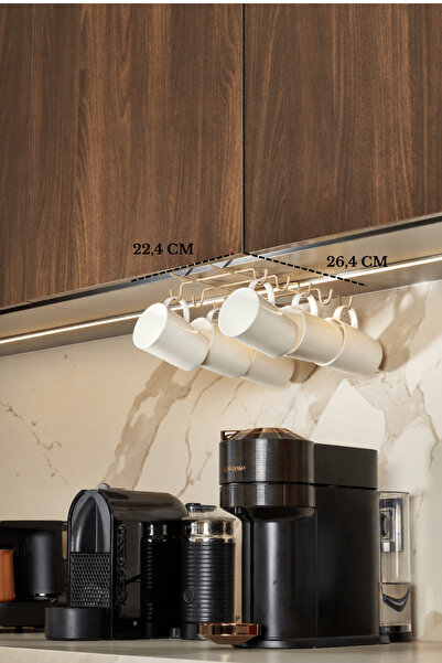 Edora Home حامل أكواب محمول باللون البيج مع 10 خطافات للتعليق تحت الخزانة وال...