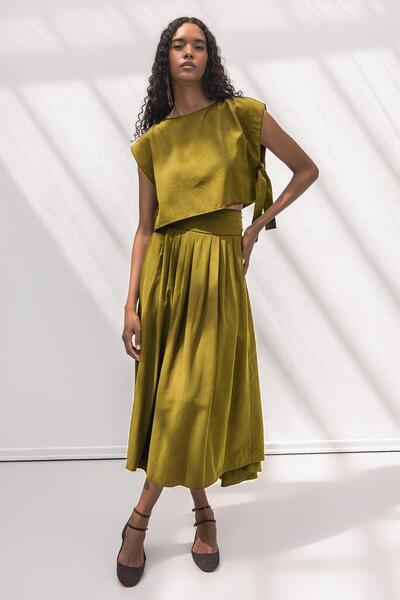 BSL %100 Tencel Pile Detaylı Midi Etek