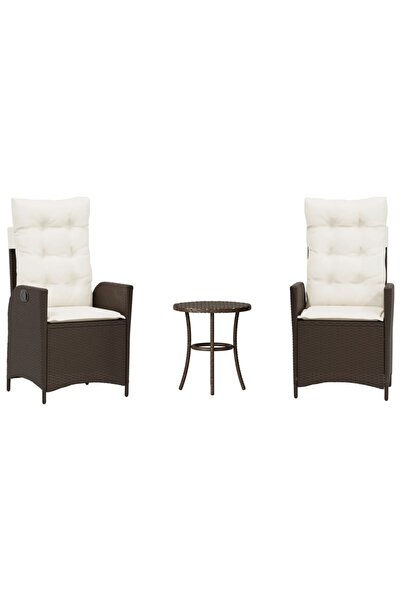 vidaxl Set bistro cu perne, 3 piese, maro, poliratan
