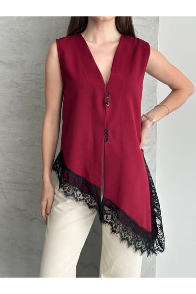 Lovely butik dantelă Îmbrăcăminte elegantă asimetrică cu decolteu în V croial...