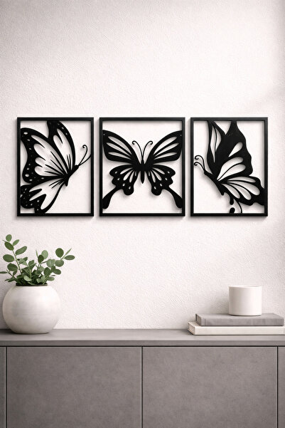 Leerybee 3’lü Kelebek 3D Duvar Dekoru 45x20 cm – Modern Minimalist Salon Duva...