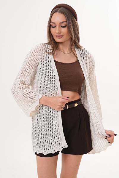 ŞİMAL Tricotaj de damă cu perle brodate, deschis în față, model din material ...