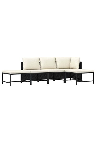 vidaxl Set mobilier de grădină cu perne, 5 piese, negru, poliratan