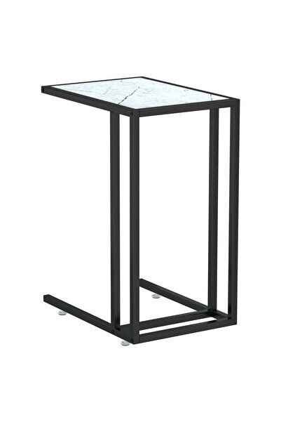 vidaxl Masă laterală de calculator, alb marmură, 50x35x65 cm, sticlă