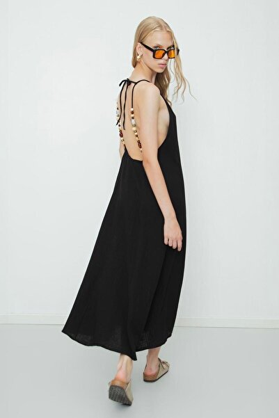 BSL % 100 Cotton Boncuklu Maksi Elbise