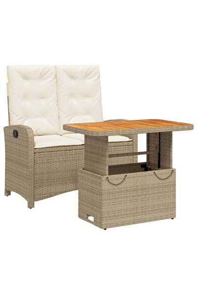 vidaxl Set mobilier de grădină, 2 piese, cu perne, bej, poliratan