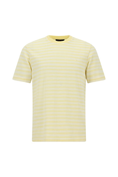 Abdullah Kiğılı Crew Neck Regular Fit Cotton Embroidered Striped T-Shirt