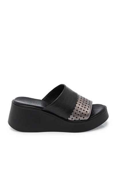 Tergan Siyah Hakiki Deri Kadın Terlik - K25Y1TR67891-A23