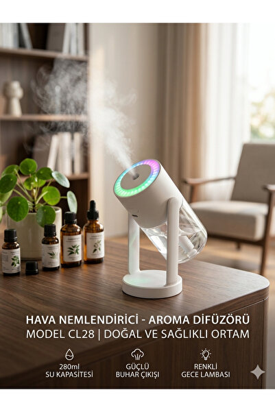 CL28 Ultrasonik Hava Nemlendirici & Aroma Difüzörü - RGB Işıklı