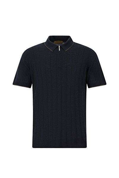 Abdullah Kiğılı Slim Fit Dar Kesim Desenli Fermuarlı İtalyan İpek Örme Polo Y...