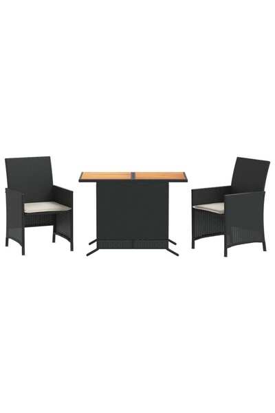 vidaxl Set bistro cu perne, 3 piese, negru, poliratan