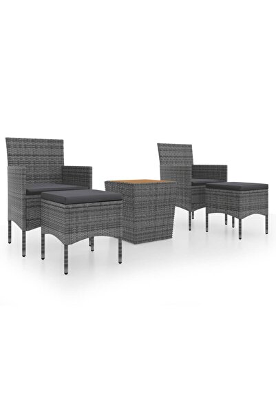 vidaxl Set mobilier grădină, 5 piese, gri, poliratan și lemn acacia