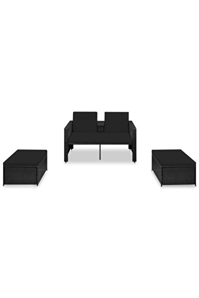 vidaxl Set mobilier de grădină cu perne, 3 piese, negru, poliratan