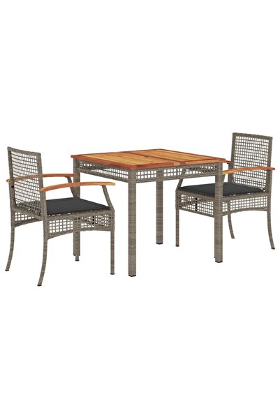 vidaxl Set mobilier de grădină cu perne, 3 piese, gri, poliratan