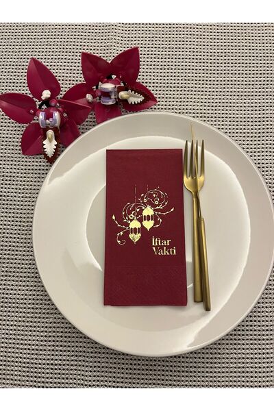 kidspartim Gold Gilded Cherry Colored Iftar Time Waiter Napkins 16 Pieces