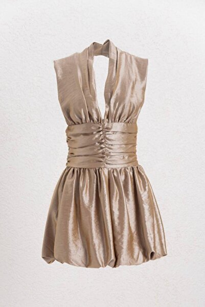 BSL Parlak Balon Mini Elbise