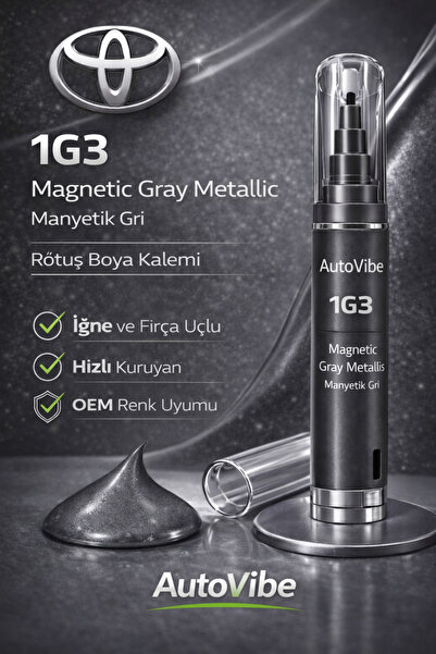 AutoVibe Toyota Rötuş Boya Kalemi 1G3 Manyetik Gri 2Si1Arada Çizik Giderici