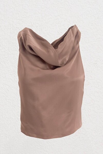 BSL Degaje Yakalı Saten Bluz