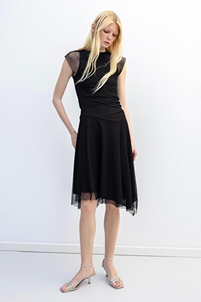 BSL Büzgülü Tül Elbise