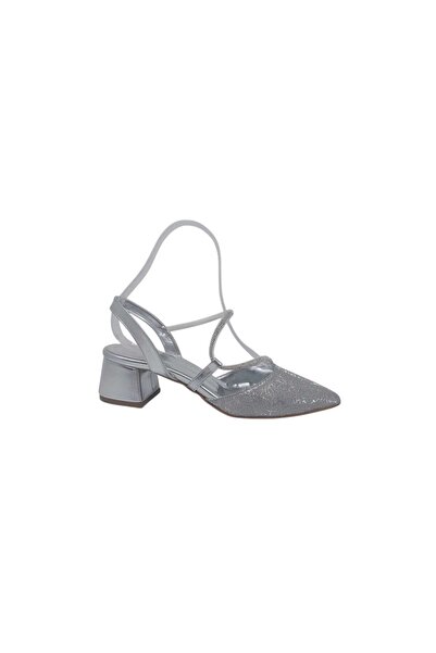 Zerhan Ceylan 854 Women's Silver Shiny Stone Banded Block Heel Large Size Eve...