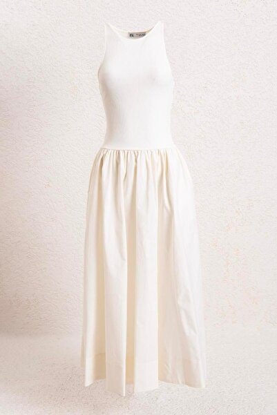 BSL Halter Yaka Büzgülü Midi Elbise