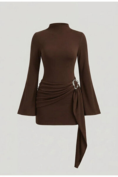 FLEX FASHION Women's Trend Mock Neck Buckle Detail Belted Shaping / Sculpting...