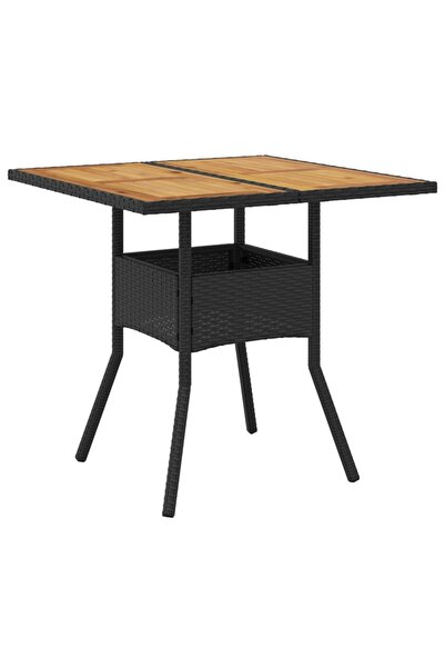 vidaxl Masă grădină, blat din lemn acacia, negru 80x80x75 cm poliratan