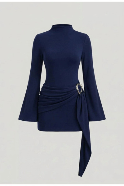 FLEX FASHION Women's Trend Mock Neck Buckle Detail Belted Shaping / Sculpting...